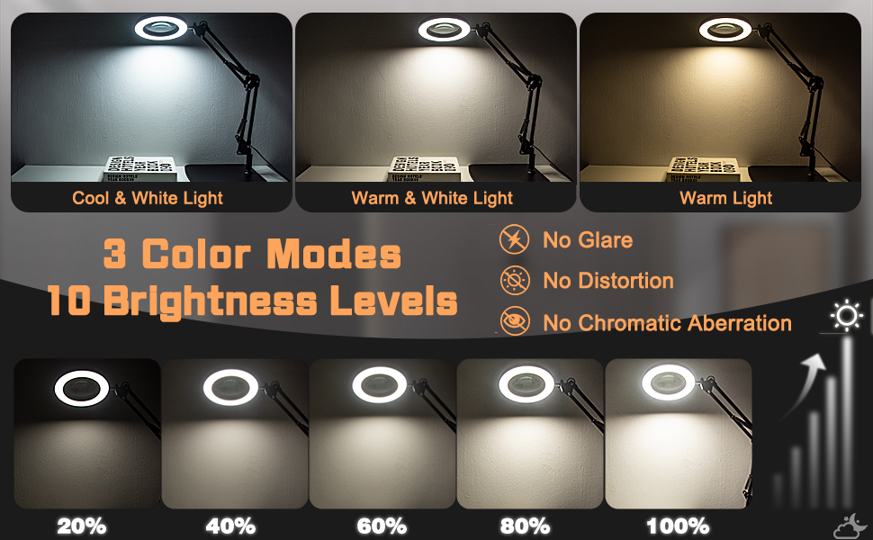 Лупа Jubor 2-в-1 з підсвічуванням та підставкою, 15x/10x, LED, з кріпленням та основою, настільна лампа, 3 режими, регулювання яскравості, для хобі, ремонту, DIY, чорна
