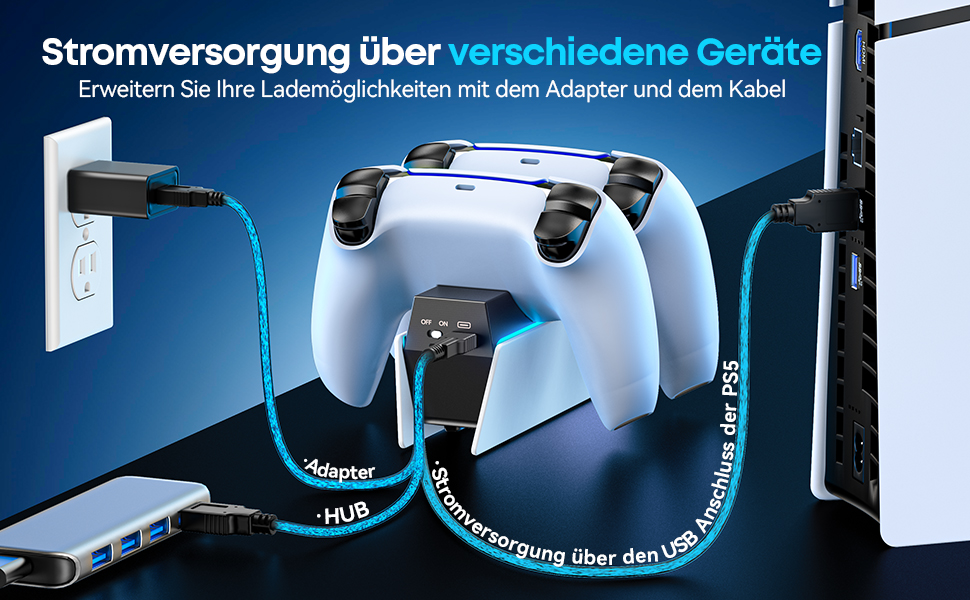 Зарядна станція для контролерів PS5 OIVO - швидка зарядка, з адаптером живлення EU, сумісна з PlayStation 5, білий колір