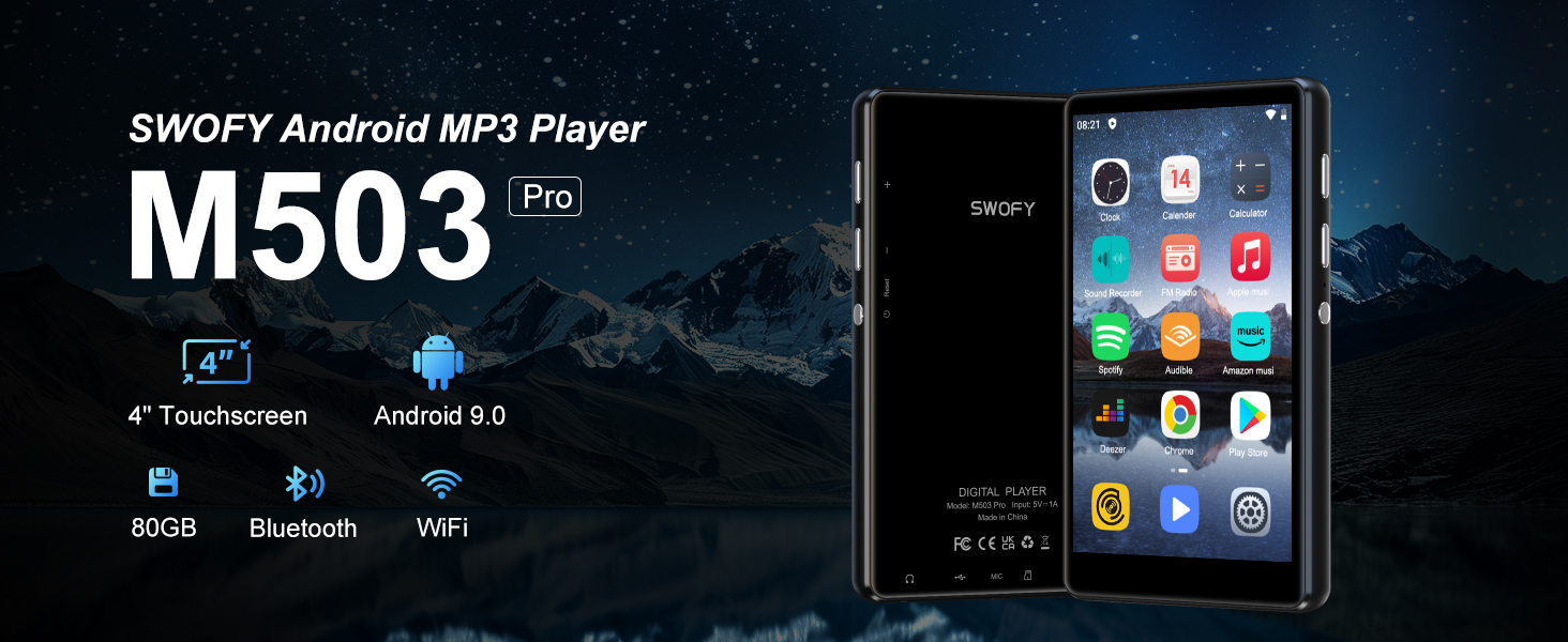 MP3 плеєр SWOFY 80GB з Bluetooth та WiFi, 4.0