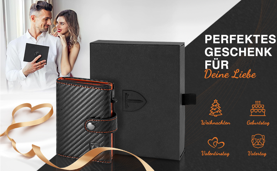 Чоловічий гаманець TENBST з відділом для дрібниць та захистом RFID, Slim Wallet, картхолдер, гаманець-картхолдер, 10 відділень для карток, помаранчевий (помаранчево-чорний)