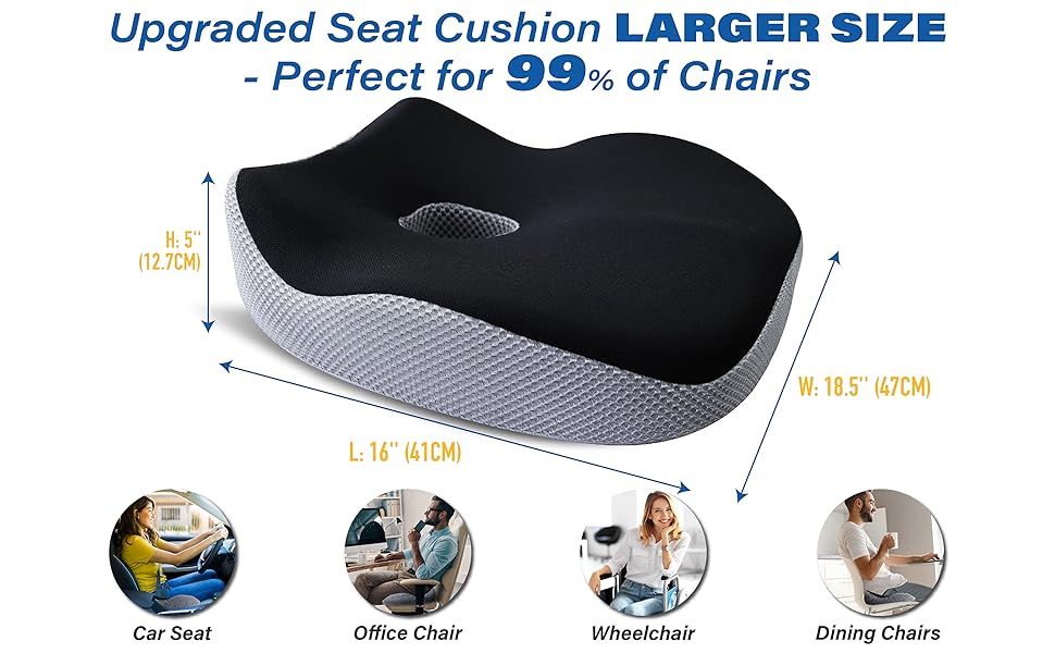 Подушка для сидіння в авто з Memory Foam для полегшення болю в попереку, велика, для коротких водіїв на далекі відстані - автокрісло для машини, офісу, чорно-сіра