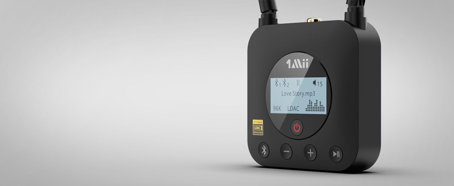 1Mii Bluetooth 5.1 Аудіо Адаптер з Низькою Затримкою aptX, 3D Surround для Підсилювача, Лаунспікерів, Оптичний/Коаксіальний/RCA AUX (B06Pro+ Medium)