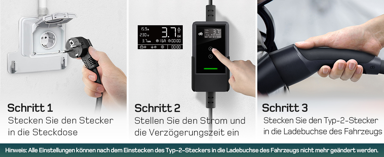 Кабель для зарядки електромобіля Type 2 Schuko 3,7kW (6-16A, 1-фазний) з LCD-дисплеєм, 5,5м, чорний