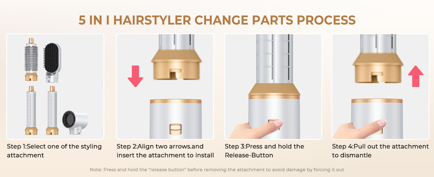 Airstyler 5 в 1: Фен-щітка для волосся, 1000W, білий. Створення об'єму, сушка, укладка, завивки. Підходить для всіх типів волосся. Набір з автоматичними локонами