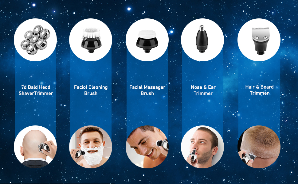 Електричний голчастий манікюр для голови CestMall 6-в-1: для чоловіків та жінок, бездротовий, плаваючий, перезаряджається, срібно-чорний