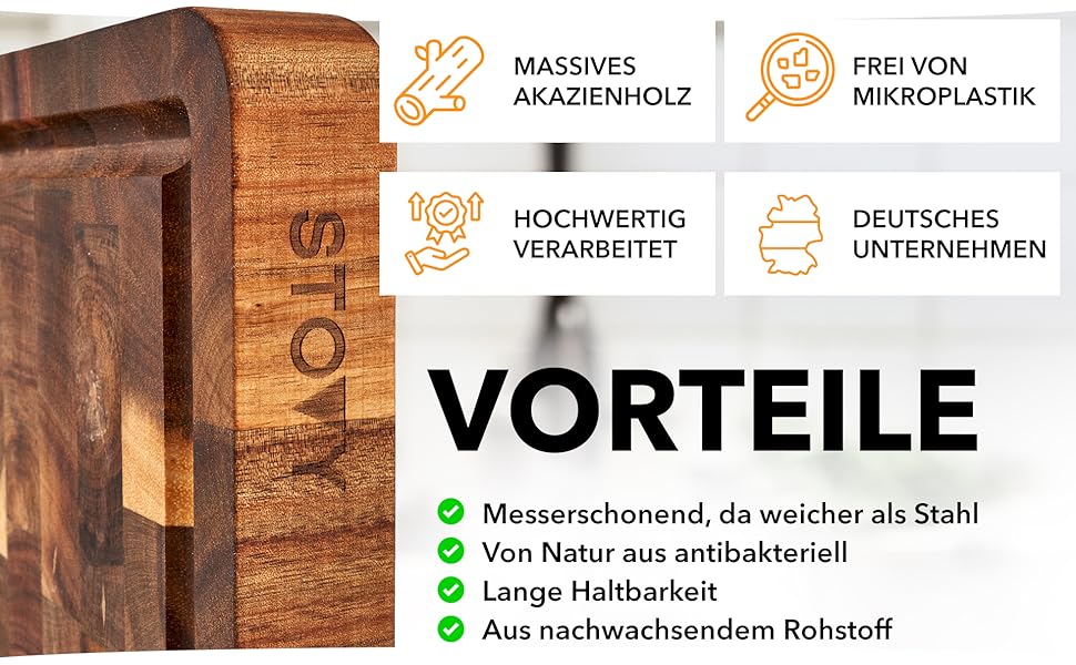 Дерев'яний обрізний стіл STOVY® з масивного акацієвого дерева, 40 x 30 x 3 см – антибактеріальний, з гірського дерева