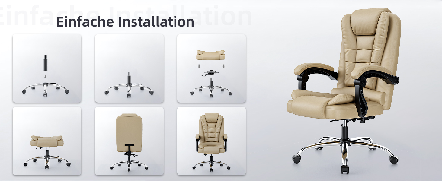 Крісло для офісу та дому Naspiro Chefsessel: ергономічне, з високою спинкою, регульоване по висоті, з підлокітниками, функція нахилу, обертове, хакі (без підставки для ніг)