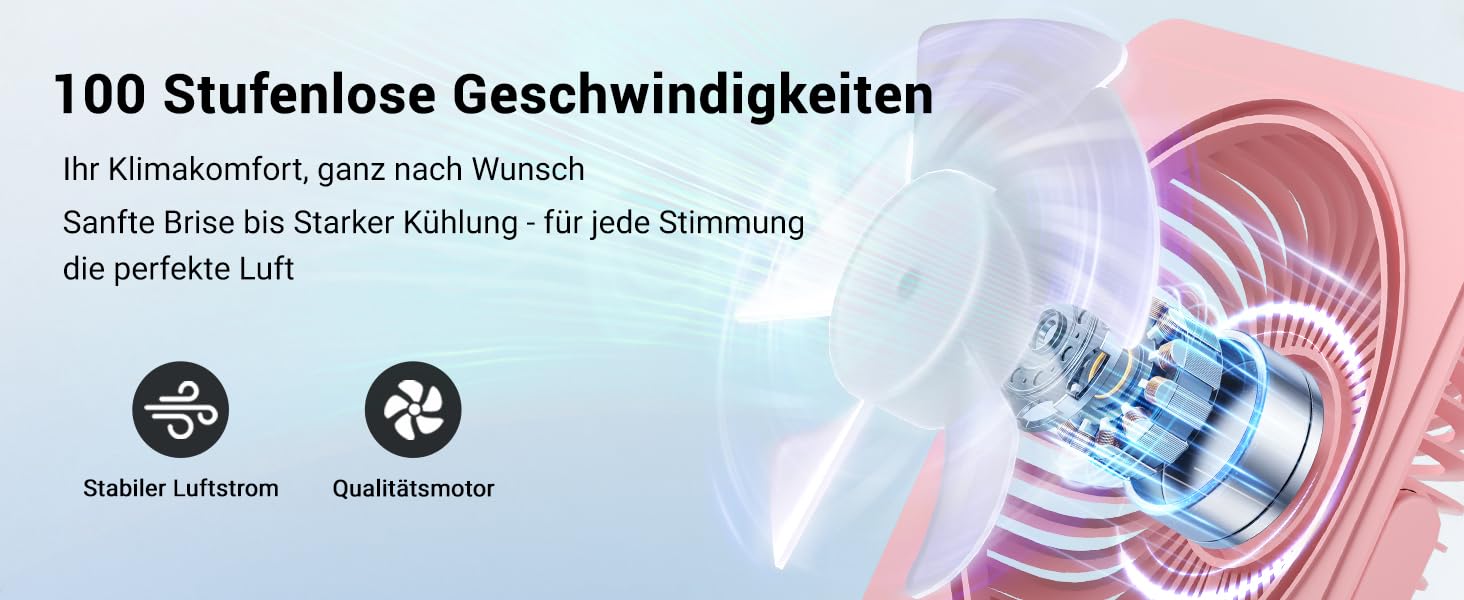 USB вентилятор WHATOOK: безшумний, з регулюванням швидкості 1-100, акумуляторний, з LED-дисплеєм, портативний, компактний, для офісу, дому, кемпінгу, подорожей (5000mAh, рожевий & фіолетовий)