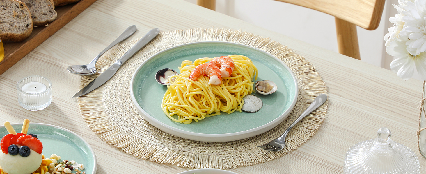 Набір посуду Steingut 18 предметів vancasso ELBA для 6 осіб, сучасний посуд у бірюзовому кольорі (6 тарілок, 6 мисок, 6 десертних тарілок)