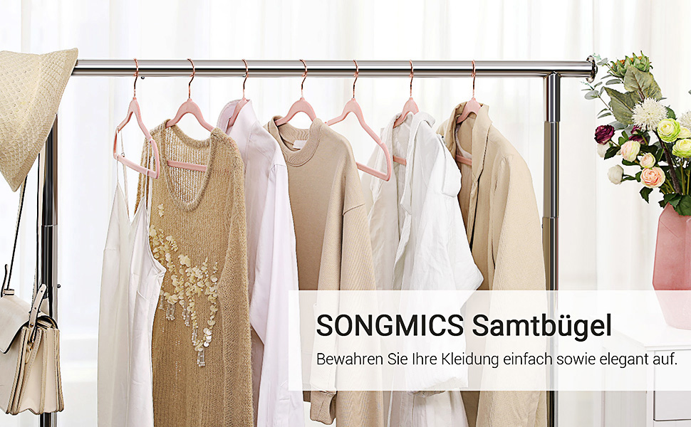 SONGMICS Плечики для одягу з оксамиту, 20 шт., для жакети, піджаки, костюми, 41,5 см, обертовий гачок 360°, білий, рожеве золото, CRF026W01 (рожевий)