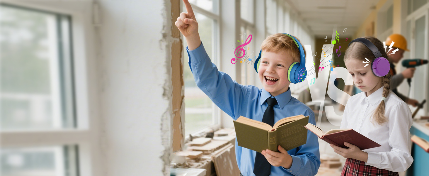 Дитячі навушники LOBKIN Bluetooth Over-Ear з чохлом, бездротові та провідні, для дівчаток, складні, регульовані, для школи, подорожей (блакитно-зелені, ANC)