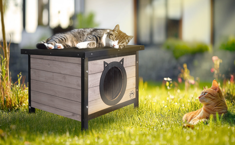 Будиночок для котів Vounot® з асфальтовим дахом, вулиця, 57 x 45 x 43 см (Сірий)