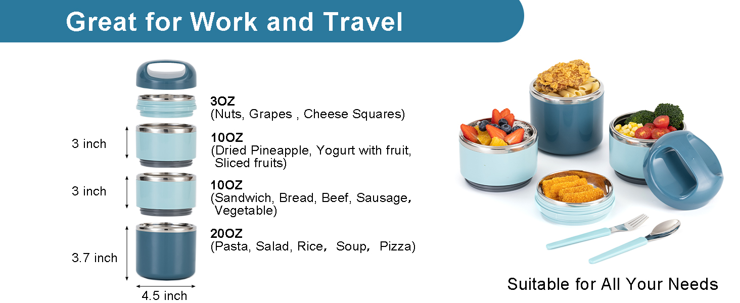 Ланчбокс Lille Home з нержавіючої сталі 1.43л, 3-рівневий, ізольований, без BPA, для їжі на виніс, підходить для жінок та чоловіків (блакитний)