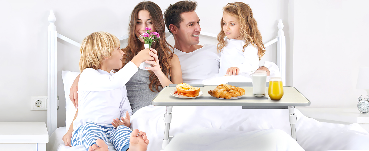 Стіл для ноутбука в ліжко, регульований, з ящиком, 60 x 34 см, бежевий