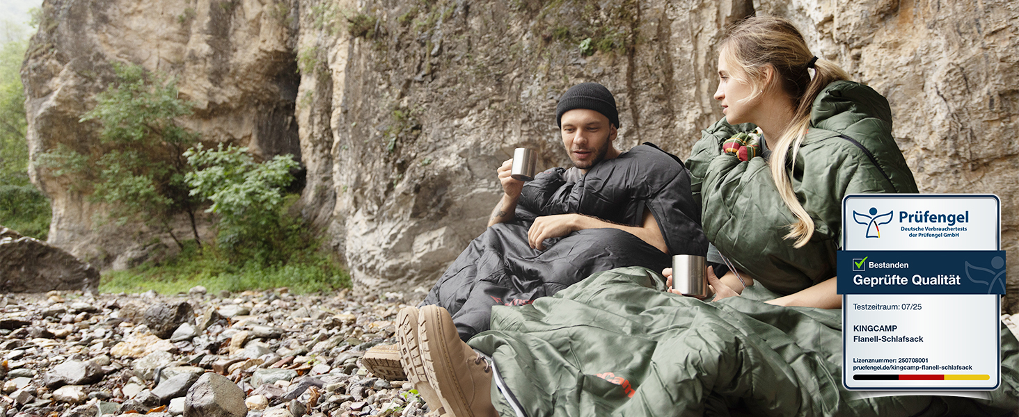 Спальний мішок KingCamp XXL з бавовни фланель для дорослих, великий розмір, теплий, зимовий для кемпінгу, подорожей та активностей на відкритому повітрі, 4-сезонний, 220x100 см, синій