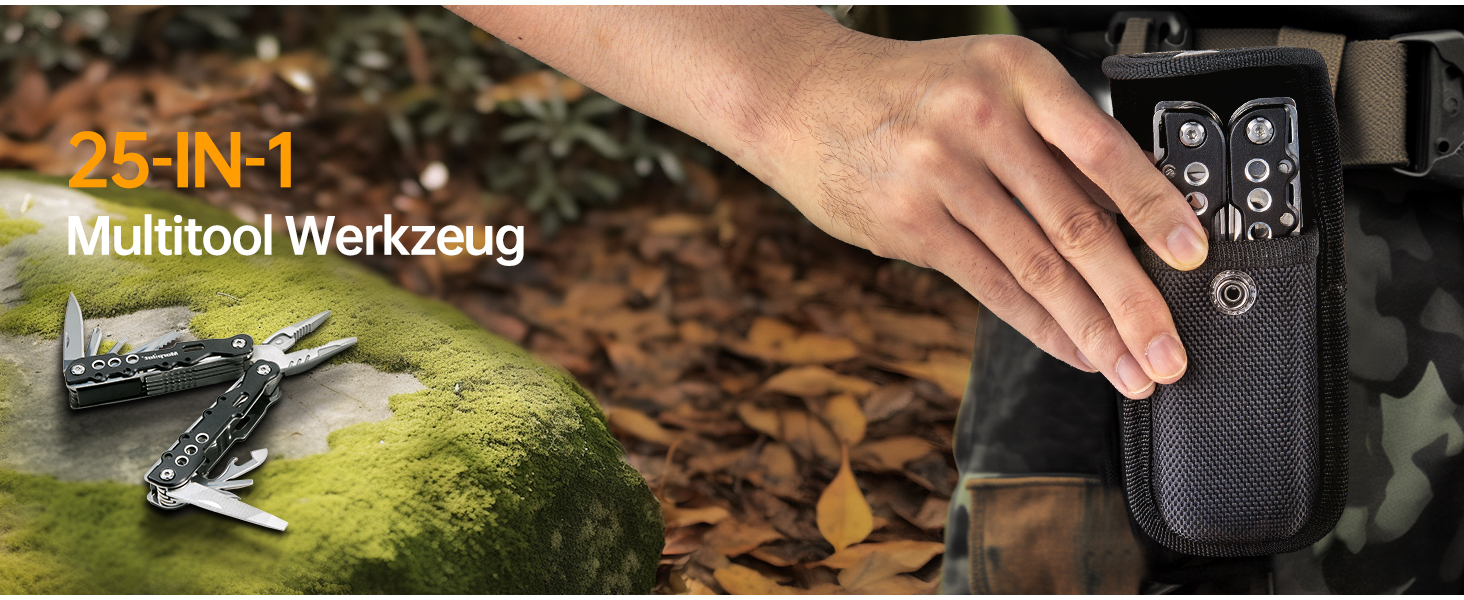 Morpilot Мультитул 25 в 1: багатофункціональний інструмент з нержавіючої сталі, 11 біт для шуруповерта, пліер, відкривачка для пляшок, карабін, з чохлом для кріплення до ременя