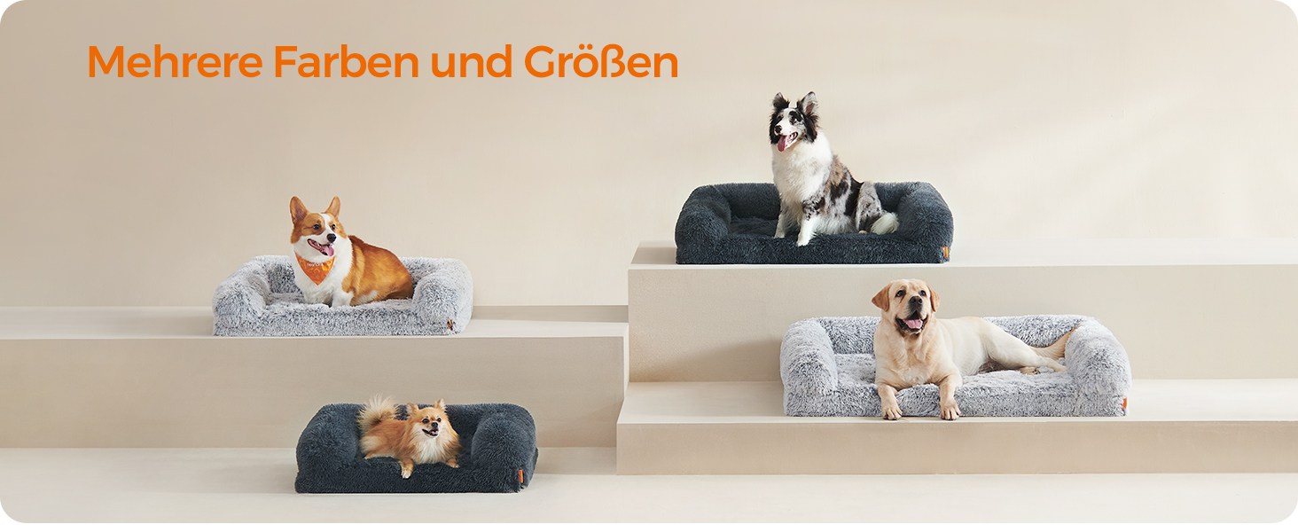 Feandrea FluffyHug Dog Bed, Dog Cushion Size XL, Dog Mat for Medium and Large Dogs, Dog Sofa with Ruffle Foam, Removable and Washable Cover, 106 x 80 x 23 cm, Ombré Grey PGW233G01 (XL (106 x 80 x 23 cm), dark grey)