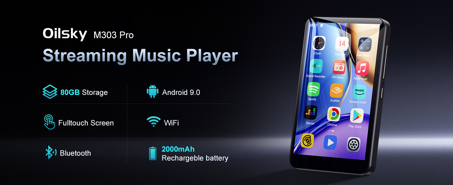 MP3 плеєр Oilsky 80GB з Bluetooth, WiFi та Android 9.0, 4