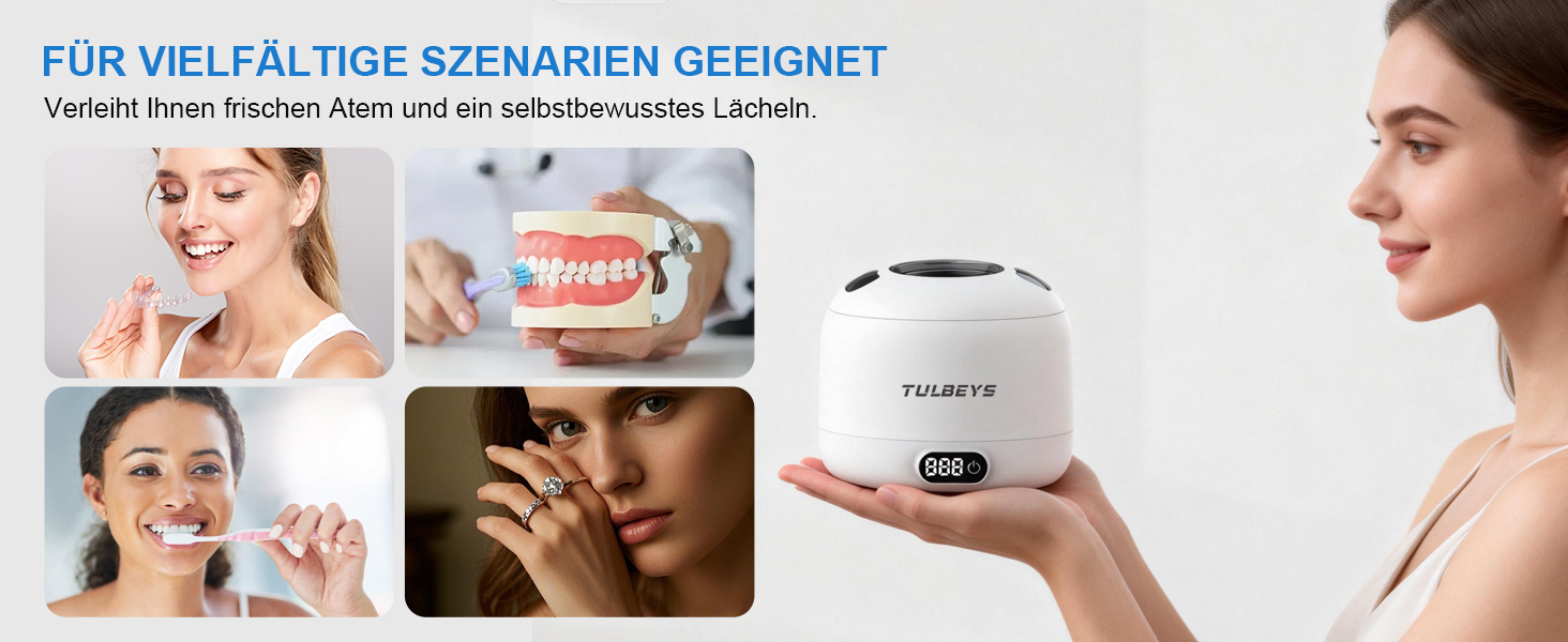 Ультразвуковий очищувач 45000 Гц з УФ-дезінфекцією 220 мл для зубних протезів, брекетів, ювелірних виробів - білий