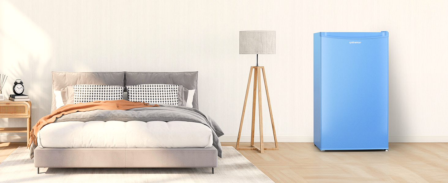 Upstreman 91L Міні-холодильник з функцією швидкого охолодження, 5 температурних режимів (1-8°C), енергоефективний, 41 дБ, компактний та місткий для студентського гуртожитку/офісу, BR321- (Блакитний)