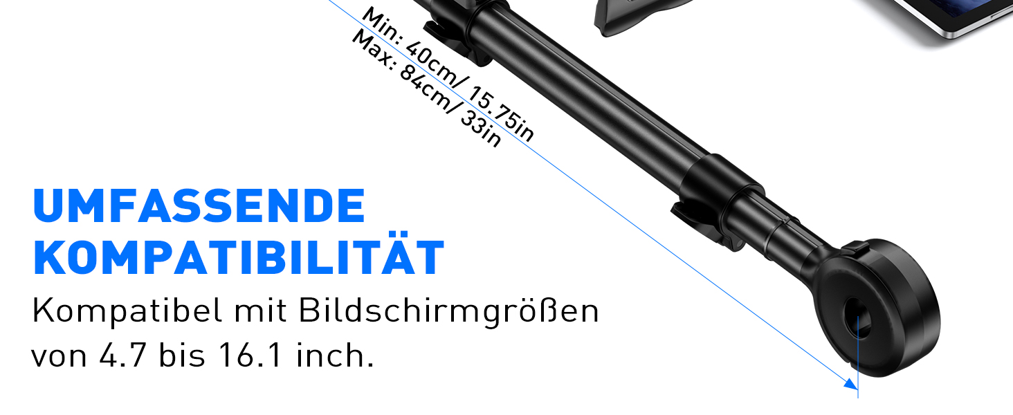 Тримач для планшета TRYONE в авто - регульований, універсальний, для iPad, Samsung Tab, Switch, телефонів (4.7-16.1 дюймів)