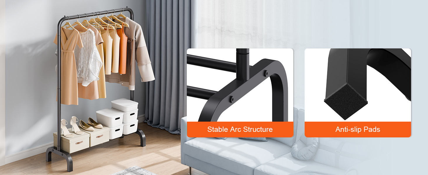 Стійка для одягу VEVOR - чорна, 400 x 1010 x 1510 мм. Підходить для спальні, ванної, гардеробу та прихожої. Міцна та універсальна