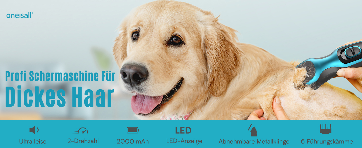 Машинка для стрижки собак та котів Oneisall 2-в-1, професійна, для довгошерстих та сплутаних порід, потужна, блакитна
