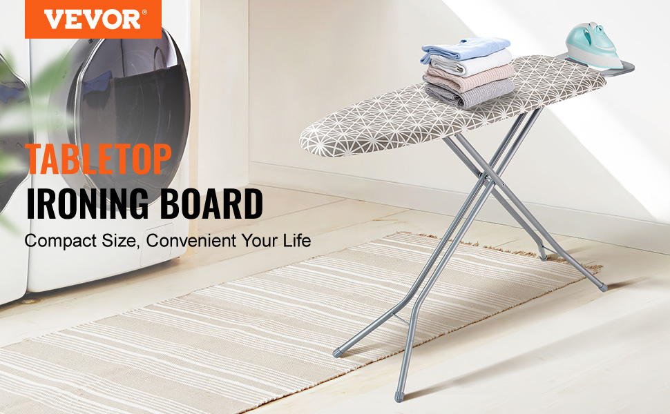 Гладильна дошка з парогенератором VEVOR, 2 шт., з підставкою для праски, розкладний стіл з 4 шарами, 1100 x 334 мм, 7 рівнів висоти (715–915 мм), вантажопідйомність 20 кг, бежевий