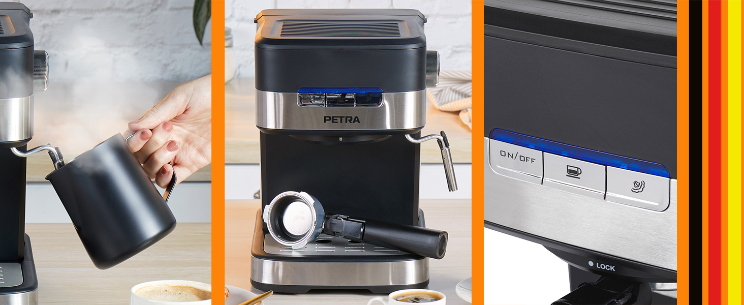 Кавоварка Petra Barista Pro 1,5 л, ріжкова з капучинатором, для еспресо і капучино, 15 бар, 850 Вт