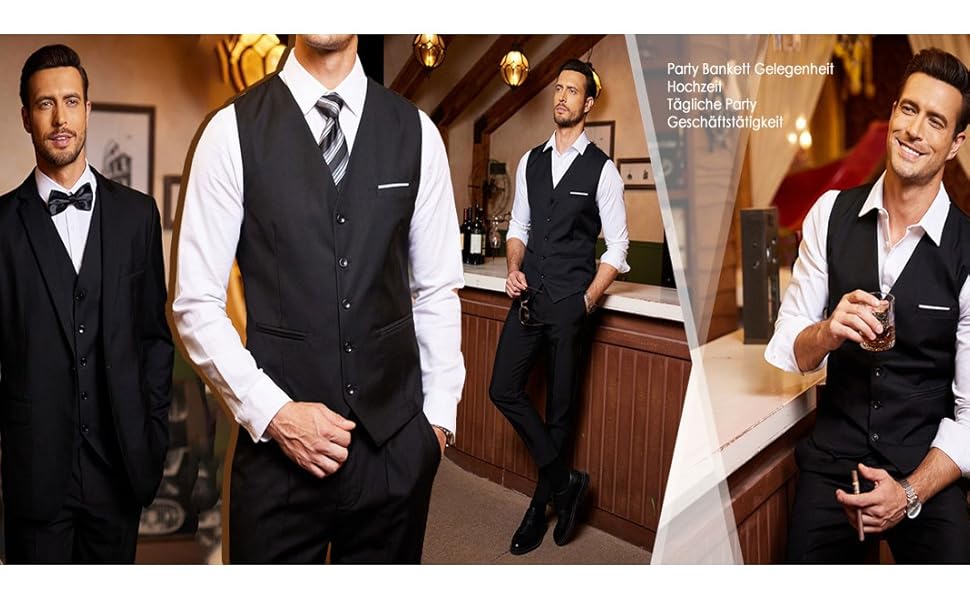 Чоловічий піджак-жилет Business Weste Slim Fit, чорний/сірий, великі розміри, V-подібний виріз, для офісу та роботи