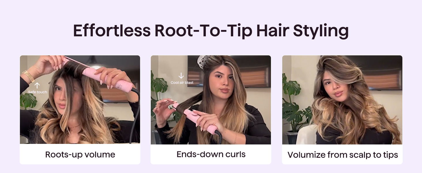 Wavytalk Airstyler: 2-в-1 випрямляч та локонова зачіска з охолодженням 360°, рожевий, нагрівання за 30 секунд
