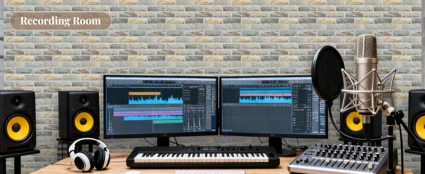 Акустичні панелі JBER самоклейні для звукоізоляції, шумопоглинаючі стінові панелі «Цегла» для студії, офісу та дому, 30 x 30 x 1 см, 12 шт, колір сірий (камінь)