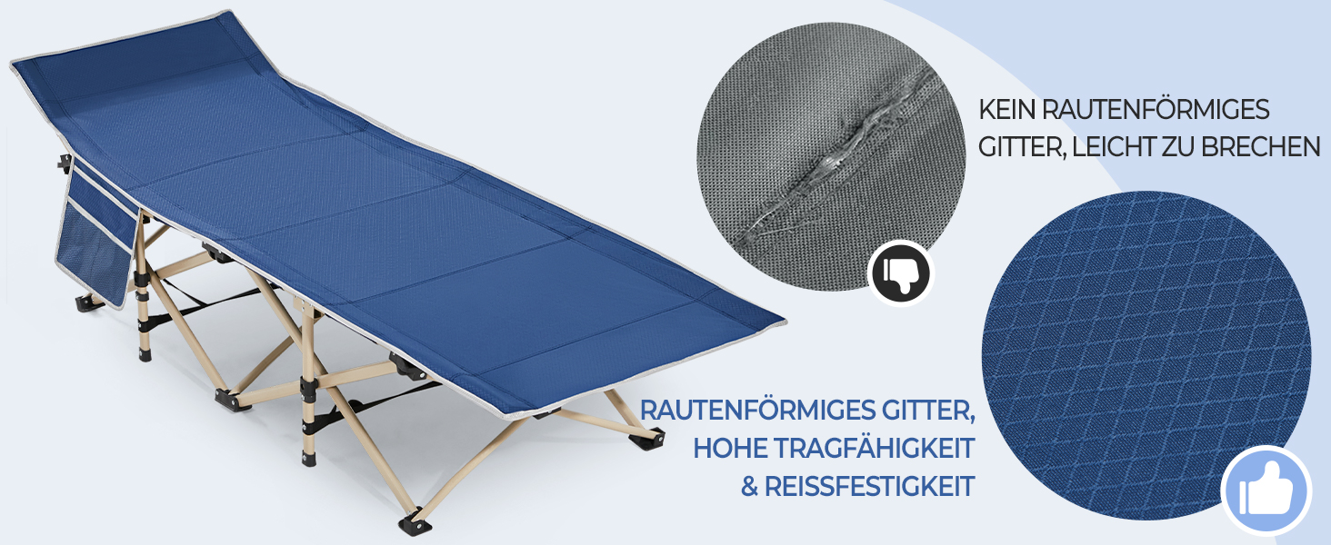 Ліжко гостьове Yaheetech складане для кемпінгу, блакитне, до 150 кг, з бічною кишенею та сумкою для транспортування