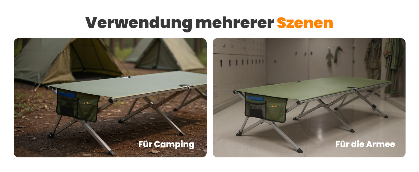 Розкладне ліжко для кемпінгу 210x80x60 см, стабільне, з кишенею, 200 кг, для відпочинку на природі, в саду, в подорожах, вдома (зелене)