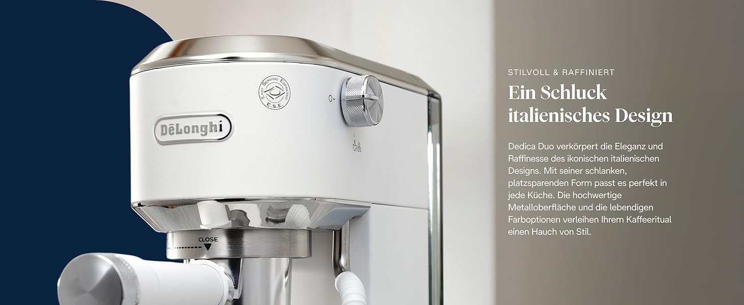 Еспресо-машина De'Longhi Style EC 685.B Dedica 2025 з професійним капучинатором, 1 л резервуар, для кави та ESE Pads, 15 см ширина
