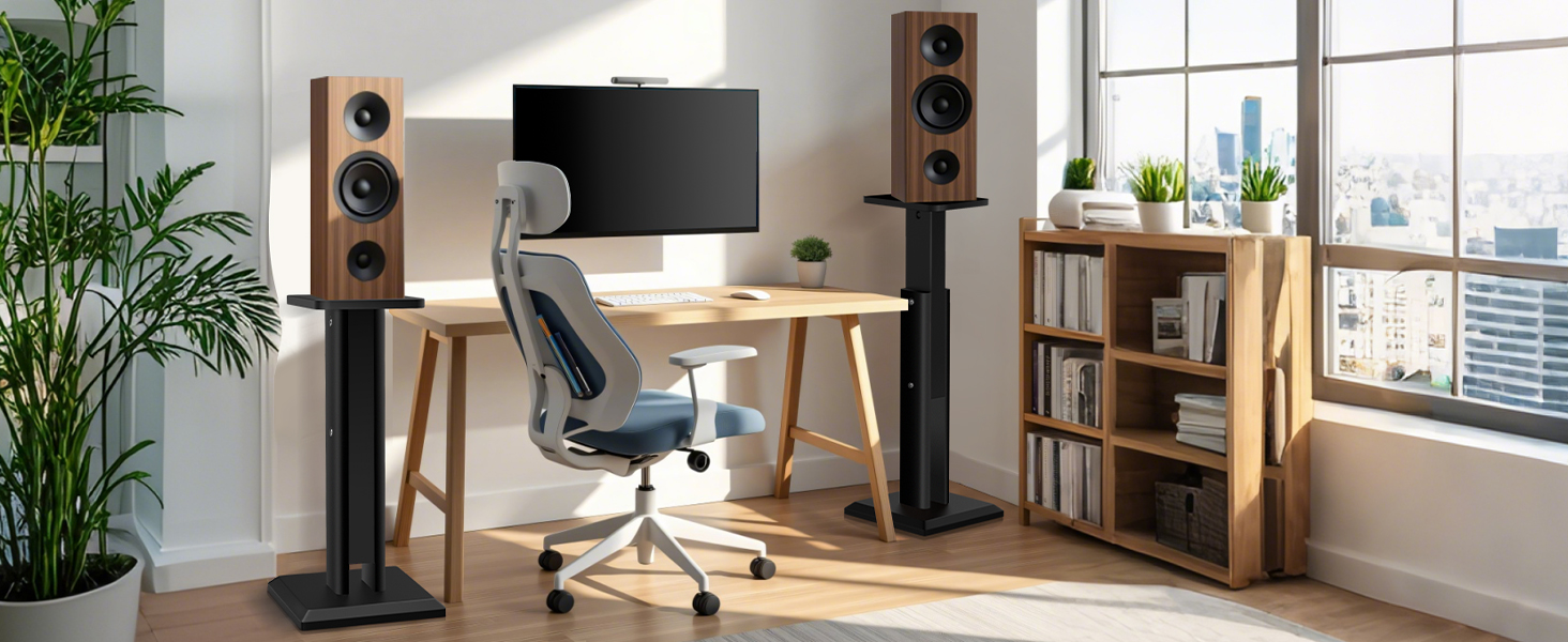 Підставка для акустики 65-85см, регульована по висоті, дерев'яна, для сателітної акустики, 4-10 дюймів, 20кг, 2 шт., чорний