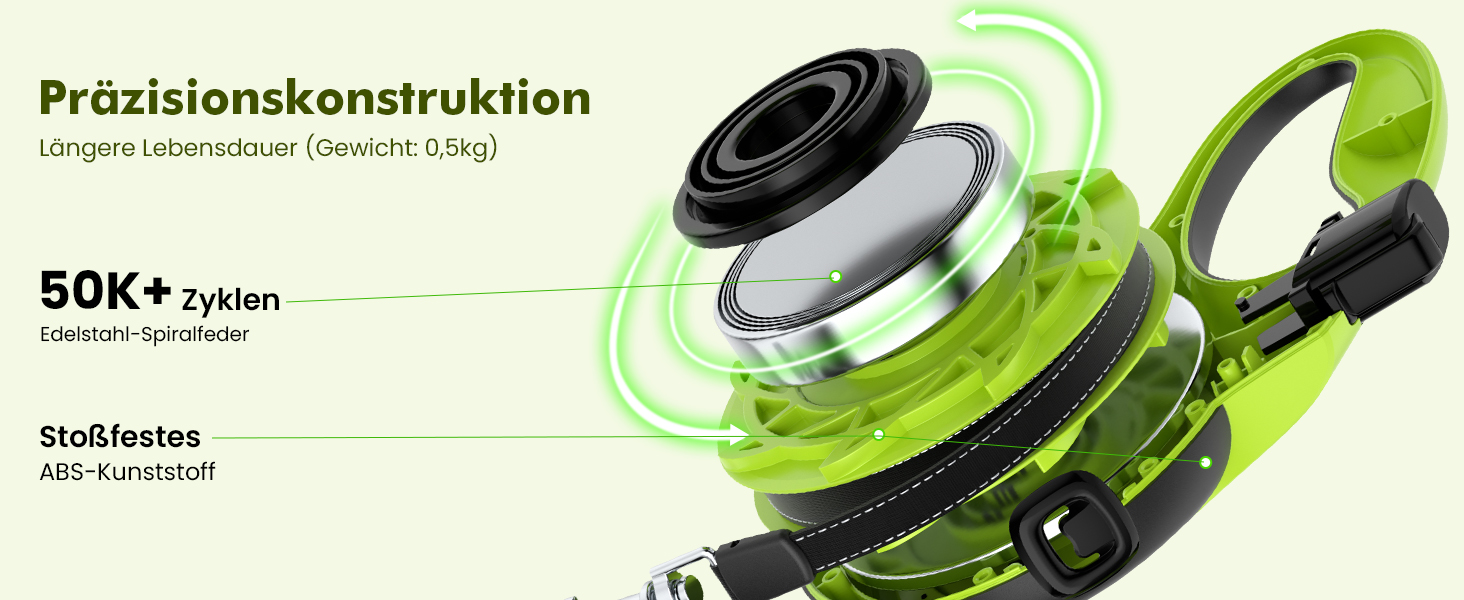 Рулетка для собак Pecute 8м, бісостійка, з набором для збору відходів, 360° без перекручування, для собак середніх та великих (15-50кг), зелена