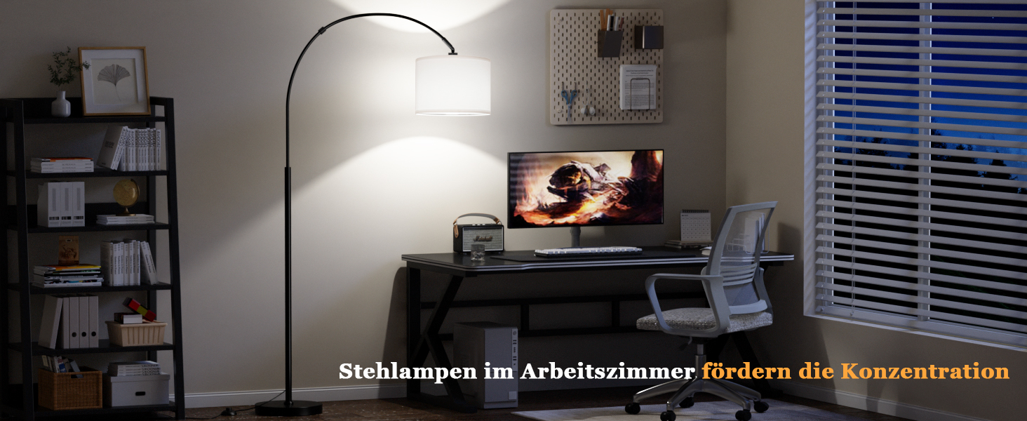 Торшер для вітальні Stehlampe з димером, LED E27, пульт ДУ, 3000K-6000K, бежевий (білий абажур + чорна база). Регульований кут нахилу 350°, висота 180 см.