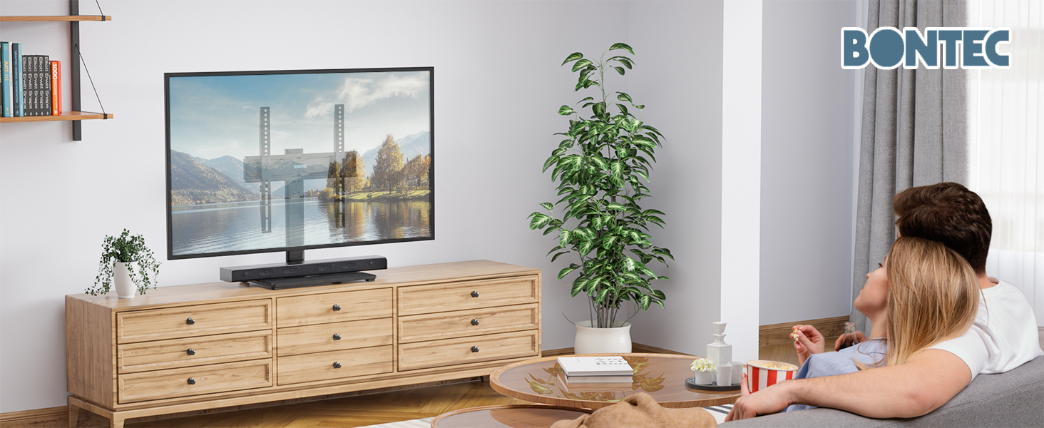 Підставка для телевізора BONTEC, регульована по висоті, поворотна, для LCD LED OLED телевізорів 24-60 дюймів, до 45 кг, VESA 400x400, універсальна, з кабелеуправлінням, чорна