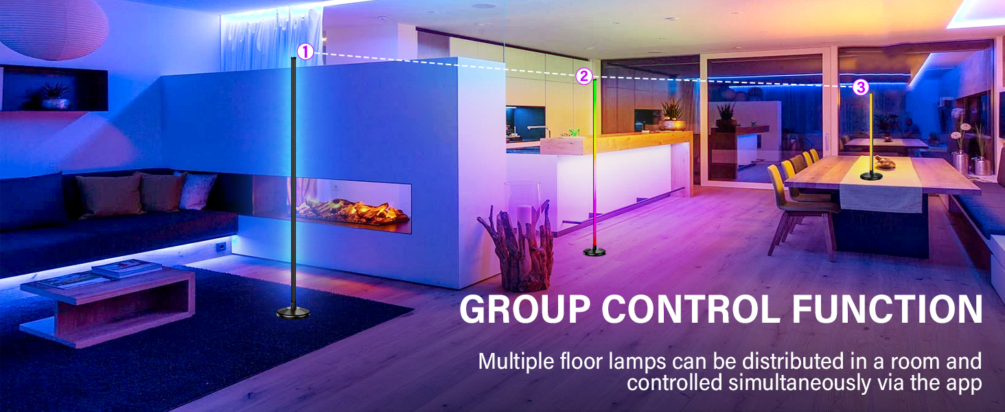 LED торшер для вітальні 145 см RGB, диммування, керування пультом/APP, 16 млн кольорів, 300 режимів, музичний режим, DIY, чорний