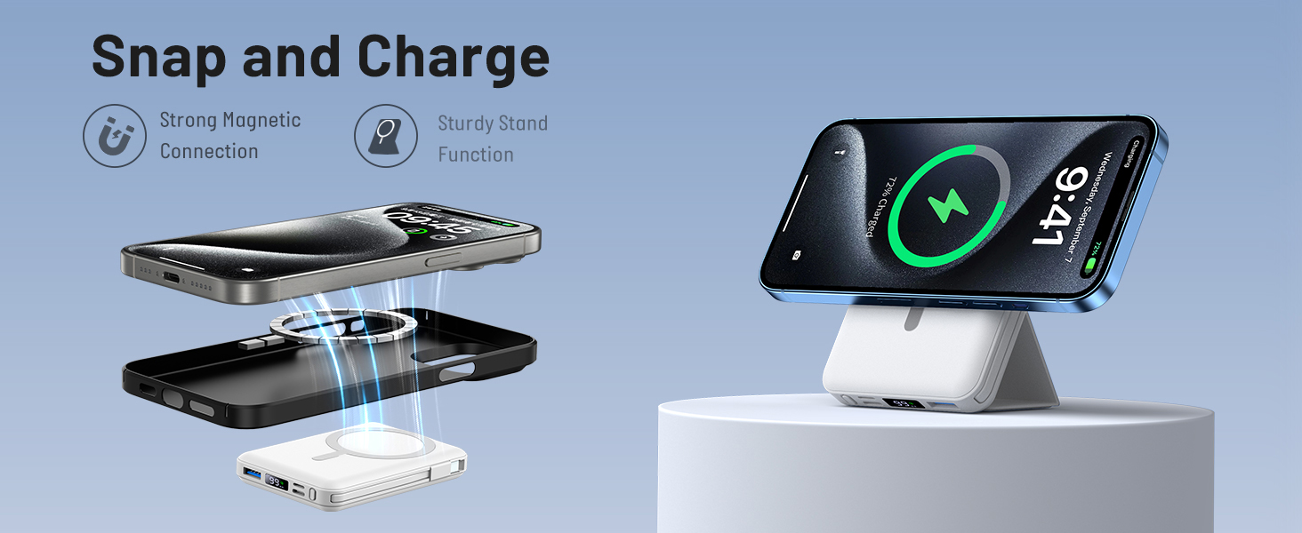 Power Bank Azmuth MagSafe 10000mAh для iPhone з LED дисплеєм, бездротова зарядка, білий