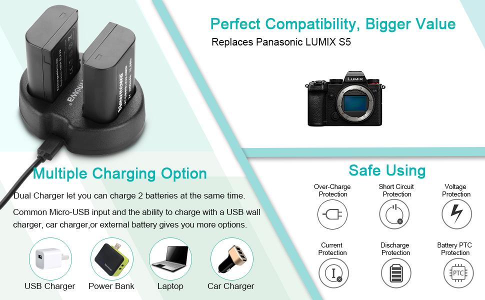 Запасний акумулятор Newmowa DMW-BLK22 (2 шт) + USB зарядний пристрій для Panasonic Lumix DC-S5