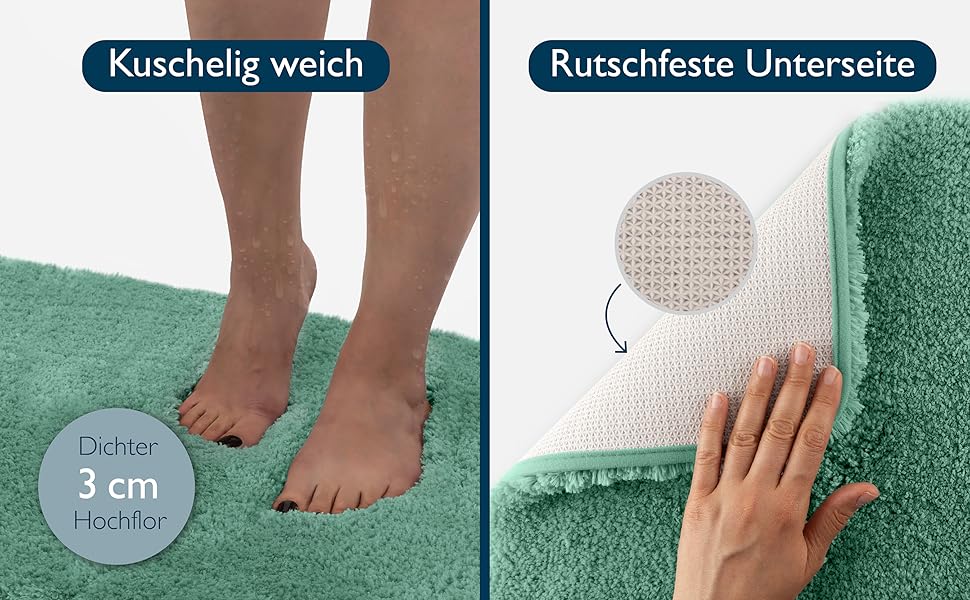 Beautissu Non-Slip Bath Mat - 120x70 cm - Plush Shaggy Bathroom Rug - Washable, Soft & Absorbent - Grey Bath Mat for Shower & Bathtub