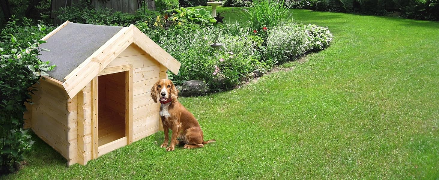 Будка для собак Outdoor маленьких порід – дерев'яна будка для собак, водостійкий дах 76 x 99 x H80 см, розмір S, Timbela M401-1 розмір M, натуральне дерево