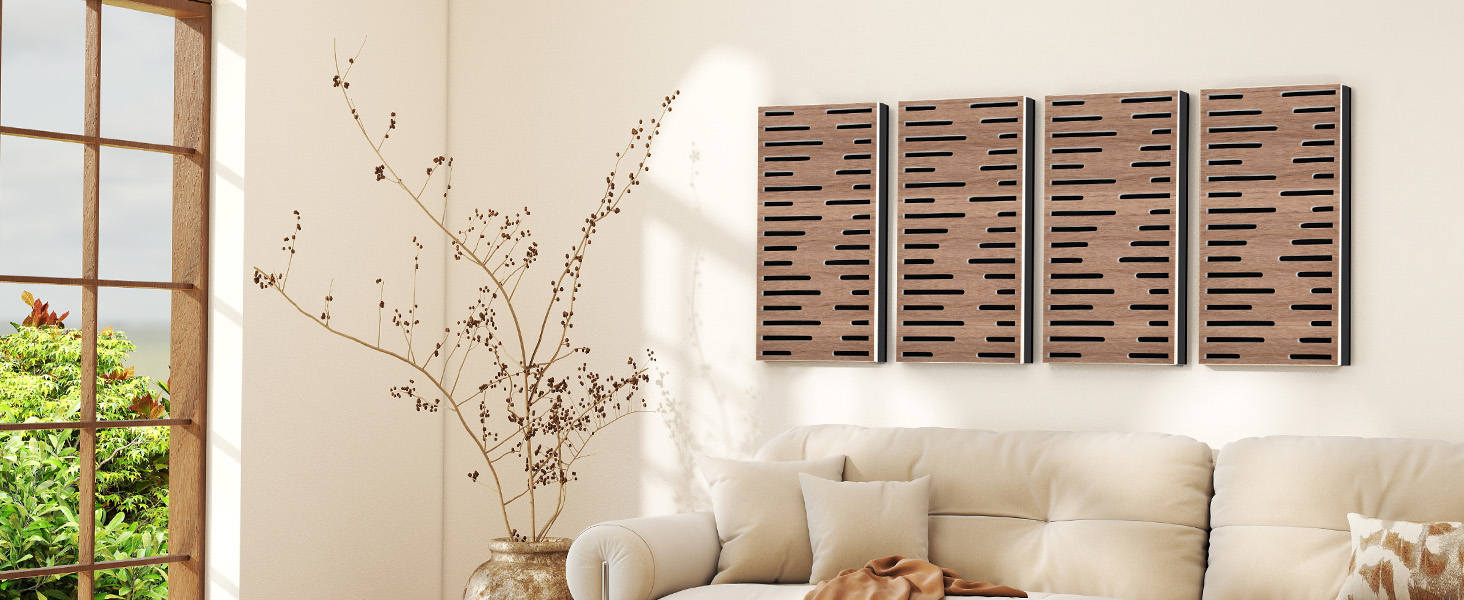 Акустичні панелі JBER для звукоізоляції стін, самоклеючі плити з імітацією горіха (4 шт), 60×30×4.5 см, тришарові декоративні панелі для студії звукозапису