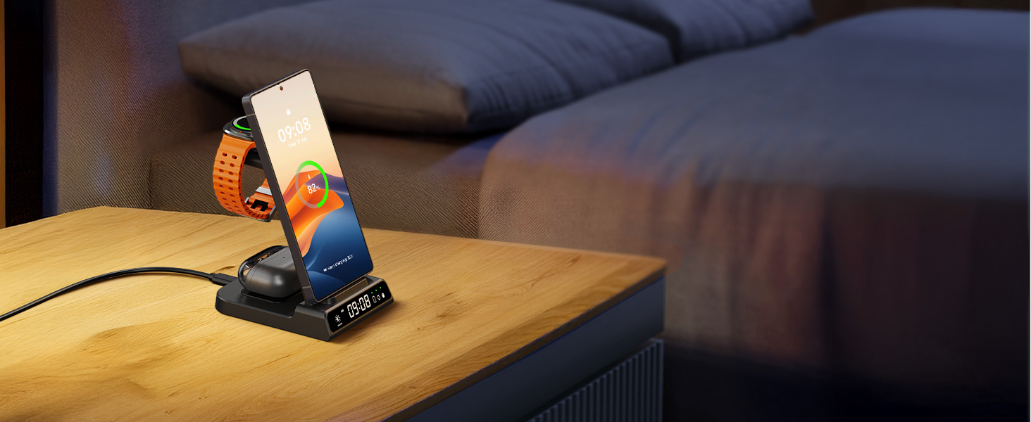 Бездротова зарядка leQuiven 3 в 1 для Samsung Galaxy S25 Ultra, S24, S23, Z Fold/Z Flip, Galaxy Watch 8/7/6/5/4, Buds3 Pro (без адаптера, чорний)