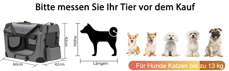 Транспортний бокс для тварин Petprsco з м'якими стінками, 3-дверний, складаний, з ременями, 60x42x42 см, сірий