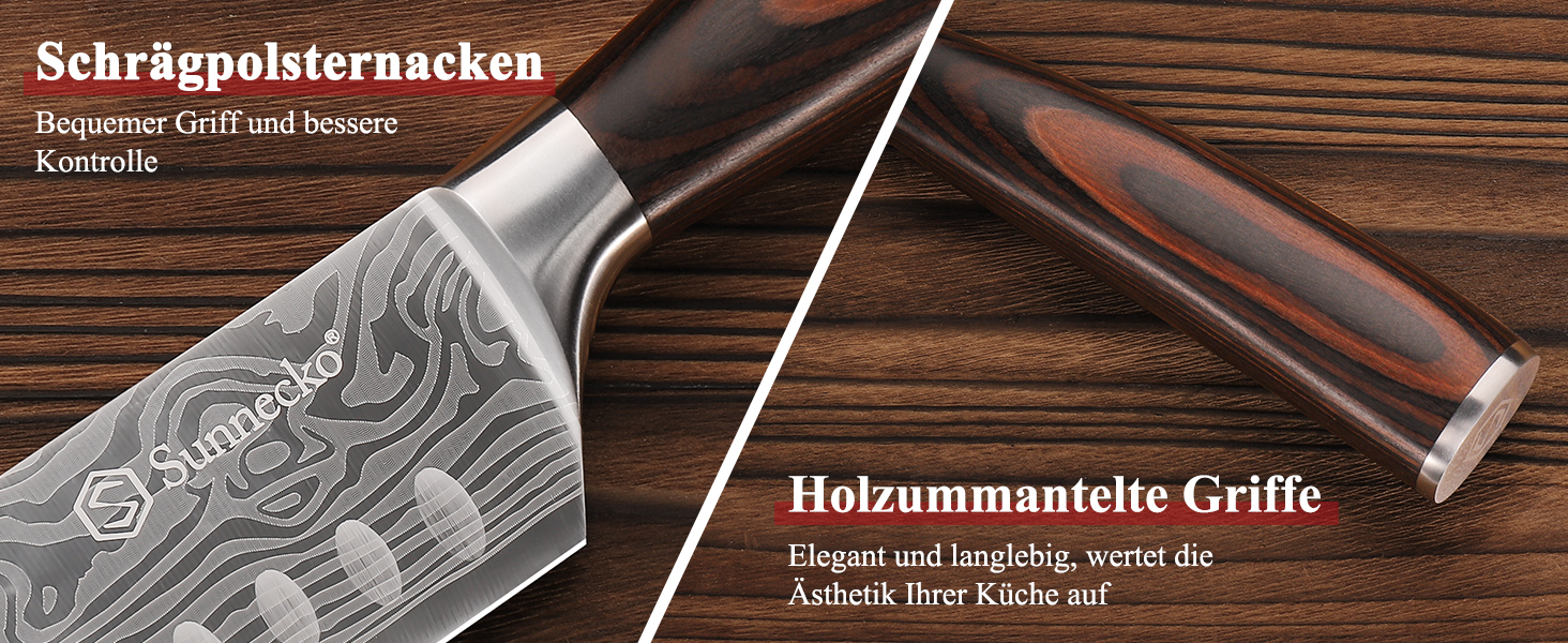 Японський ніж Sunnecko Santoku 17см - професійний кухонний ніж для приготування їжі, ніж шеф-кухаря, ніж для овочів та м'яса