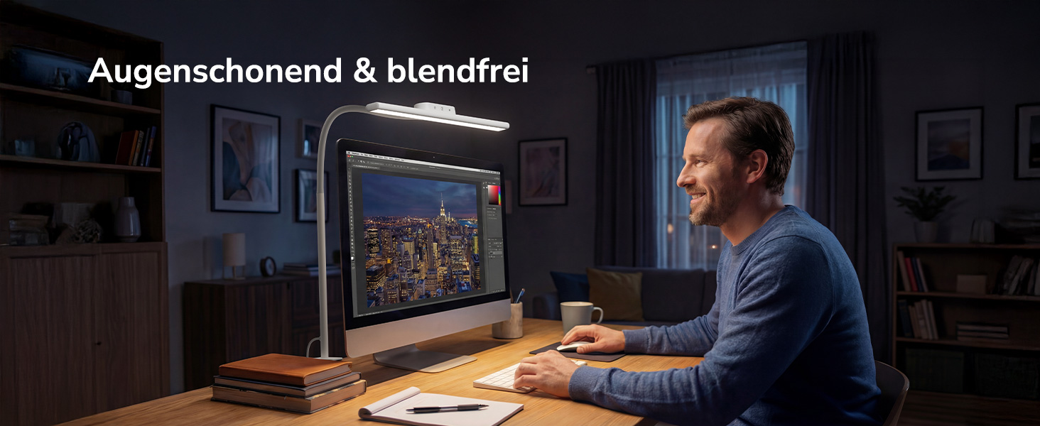 LED настільна лампа Lepro 11W з кліпсою, диммер, 5 режимів кольору та яскравості, гнучкий регульований штатив для дому, офісу, білого кольору