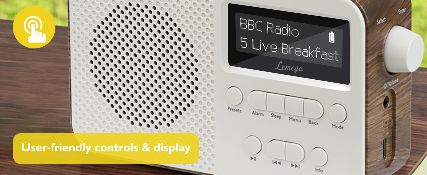 Портативне цифрове радіо LEMEGA PR2-Max DAB+/FM, Bluetooth 5.3, на батарейках AA, колір горіх